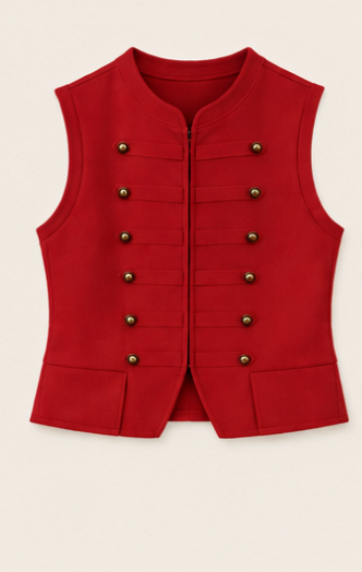 Double-Breasted Sleeveless Red  Vest